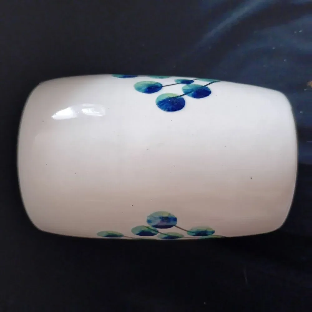 Hand Painted Ceramic Bathroom Set Soap Dish Cup Peacock Flowers